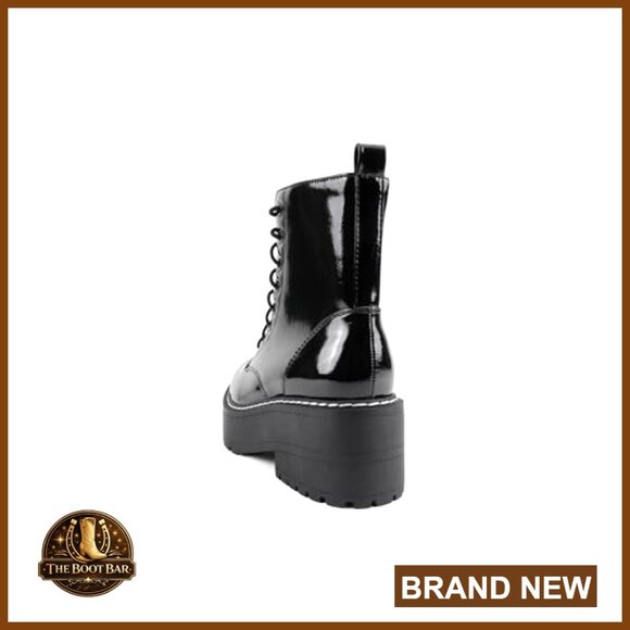 Chunky Lug Sole Combat Ankle Boots with Side Zipper and Lace-Up - Picture 3 of 5